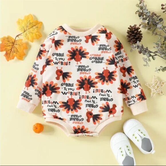 Baby Thanksgiving Gobble Long Sleeve Onesie - Picture 1 of 8